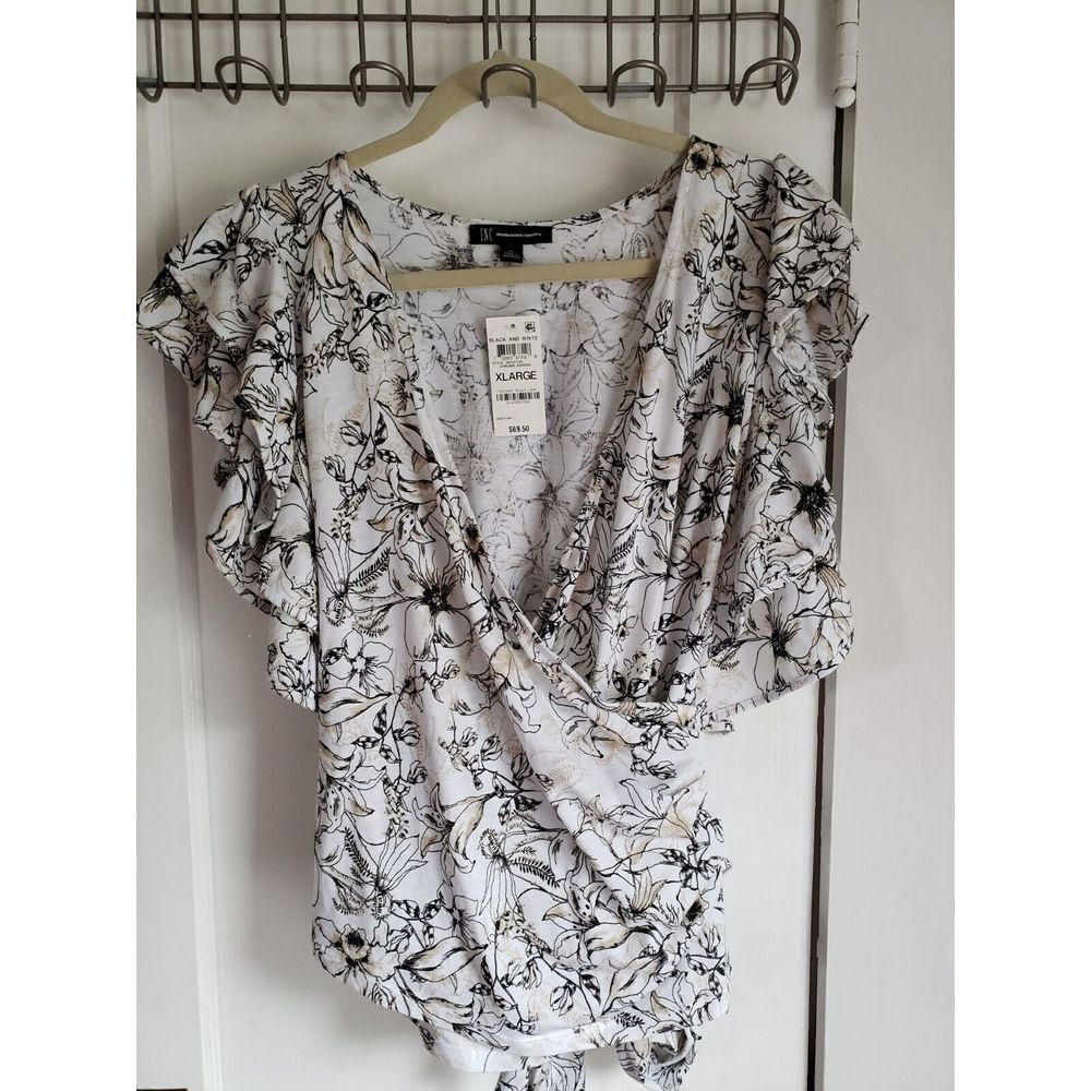 Inc International Concepts Cotton Ruffled Surplice tie waist Top sz X LARGE